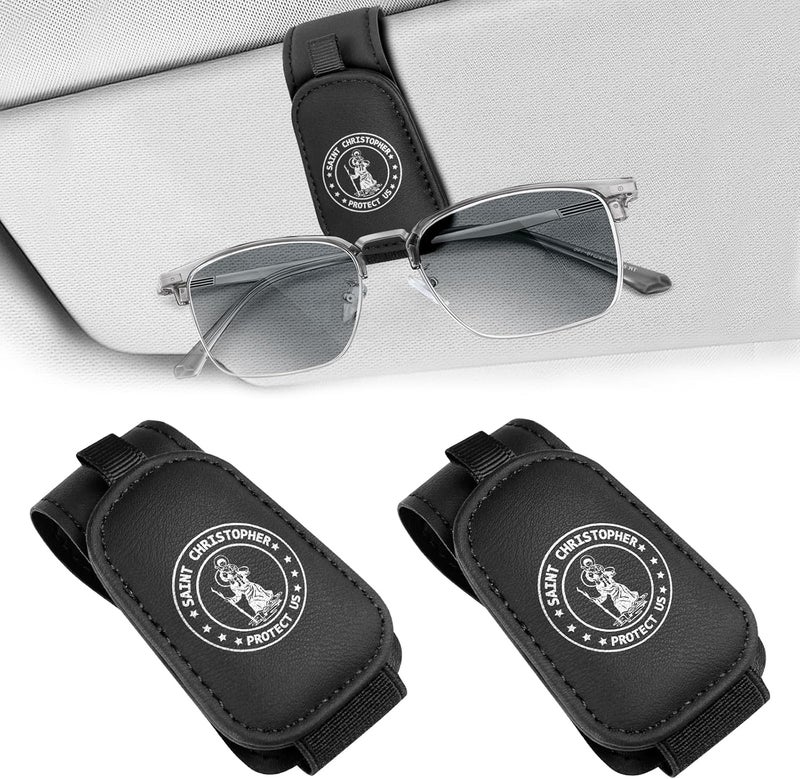 Teraves 2 Pack Saint Christopher Medal for Car Visor Clip, Catholic Gift for New Driver, Upgrade Magnetic Leather Sunglasses Glasses Eyeglasses Visor Holder Clip - Image 1